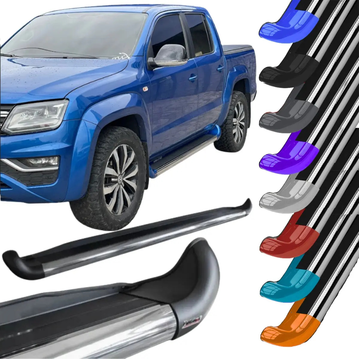 Estribo Personalizado em Aço Volkswagen Amarok Cabine Dupla 2010 A 2026 Com Alargadores De Paralamas